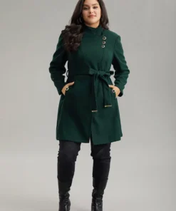 Solid Metal Detail Belted Pocket Coat -Clothing Shop 84699470 lo