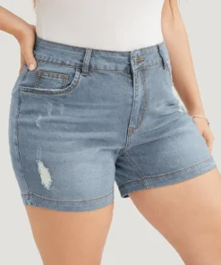 Moderately Stretchy High Rise Dark Wash Distressed Denim Shorts -Clothing Shop 847218827 af a3a1500b 92bc 4e2d b22d 0611f5c582e2