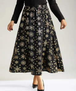 Snowflake Glitter Elastic Waist Pocket A-line Skirt