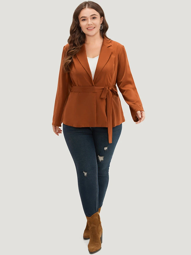 Solid Belted Suit Collar Blazer 6 Solid Belted Suit Collar Blazer - Image 4