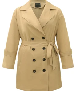 Plain Double Breasted Lapel Collar Belted Trench Coat -Clothing Shop 848815856 sx
