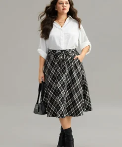 Plaid Elastic Waist Knot Ties Skirt -Clothing Shop 850508495 qd