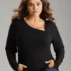 Solid Asymmetrical Neck Knit T-shirt -Clothing Shop 850617542 jy