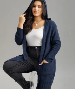 Plain Texture Pocket Hooded Cardigan -Clothing Shop 850741312 ud f453de28 3e3b 4112 9285 fe3b6b989f36