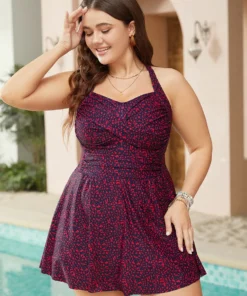 Graphic Print Gathered Flutter Hem Crossover Swim Dress -Clothing Shop 851125311 hk