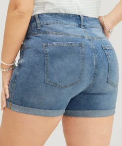 Skinny Very Stretchy Light Wash Roll Hem Distressed Denim Shorts -Clothing Shop 851260408 lj