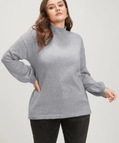 Solid Pointelle Knit Lantern Sleeve Mock Neck Heather Knit Top -Clothing Shop 851362735 dh a95984c8 6344 4cd7 aa65 2bb6df9da357