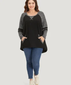 Striped Contrast Pocket Raglan Sleeve High Low Hem Sweatshirt -Clothing Shop 851433740 pm 4197e08b 7b6c 4c36 a4da 3103080c7295