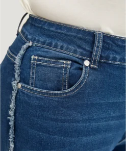 Very Stretchy High Rise Medium Wash Raw Trim Jeans -Clothing Shop 851960579 fv