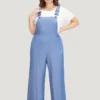 Solid Patched Pocket Gathered Overall Jumpsuit