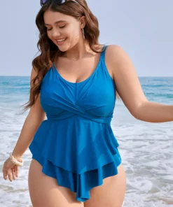 Lightly Lined Bow Asymmetrical Ruffle One Piece Swimsuit -Clothing Shop 853394163 po