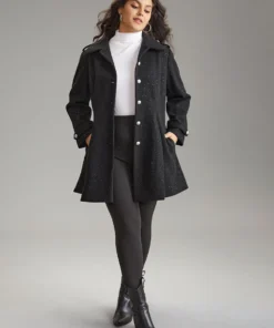 Plain Sequin Button Through Plicated Detail Coat -Clothing Shop 853471512 va