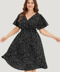 Polka Dot Wrap Pocket Shirred Ruffle Sleeve Dress -Clothing Shop 853497031 ss 0629f997 f69e 4010 9d45 ad65c47879b7
