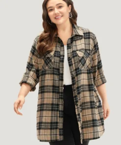 Plaid Flap Pocket Curved Hem Shacket 17 Plaid Flap Pocket Curved Hem Shacket -Clothing Shop 85390012 xr