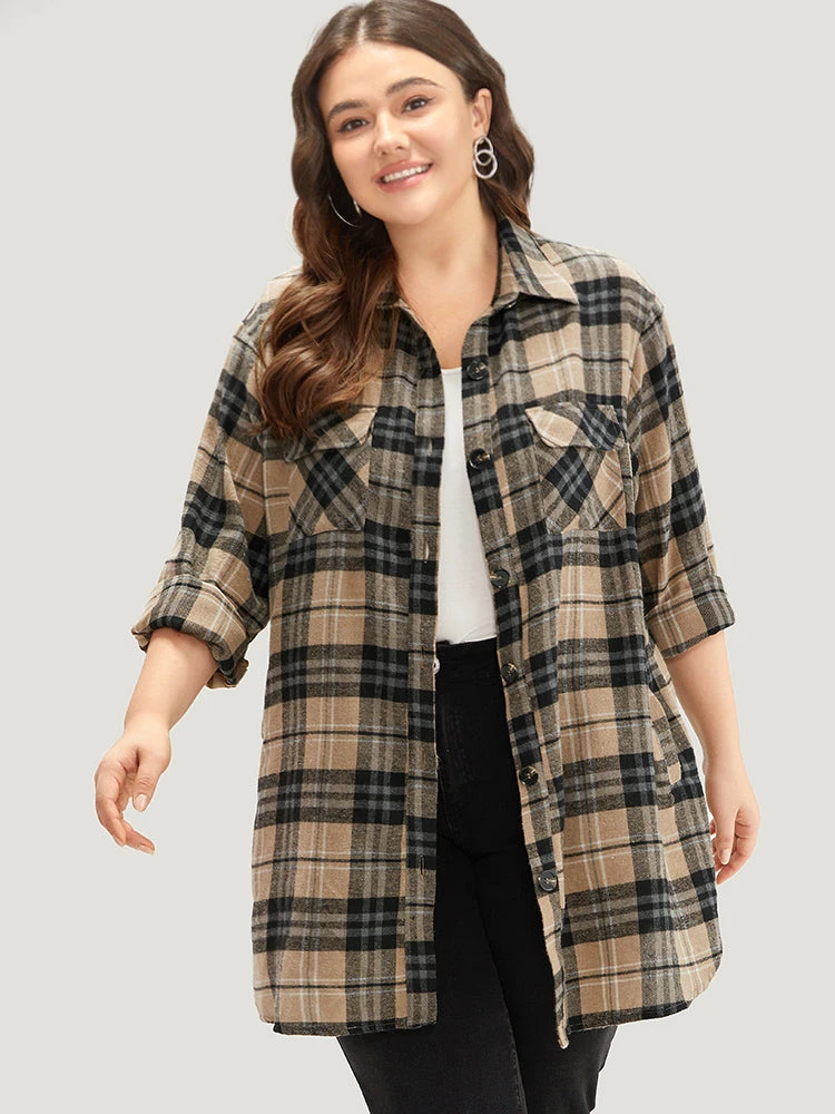 Plaid Flap Pocket Curved Hem Shacket 8 Plaid Flap Pocket Curved Hem Shacket - Image 6