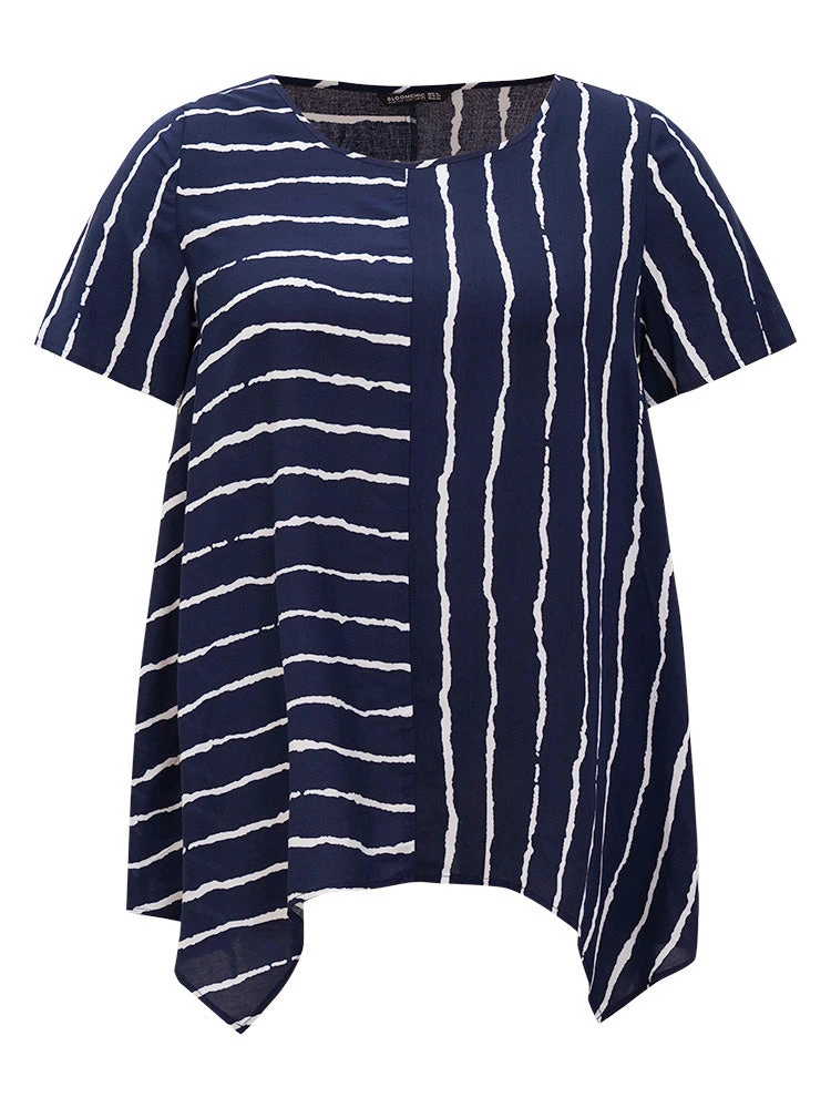 Striped Patchwork Hanky Hem Blouse 12 Striped Patchwork Hanky Hem Blouse - Image 10