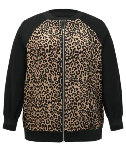 Leopard Print Pocket Zipper Bomber Jacket -Clothing Shop 854323101 wq