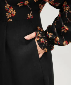 Floral Patchwork Ruffle Trim Pocket Zipper Dress -Clothing Shop 8550802 ci