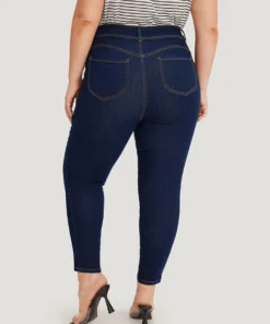 Plain Stitch Patched Pocket Jeans -Clothing Shop 855104911 kj