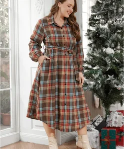 Plaid Button Detail Pocket Belted Arc Hem Dress -Clothing Shop 856436432 dd 4afb3dae b7da 47d8 ab8d 67c67cd84fa2