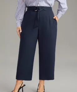 Plain Buckle Detail Bowknot Pocket Pants -Clothing Shop 856745874 rd