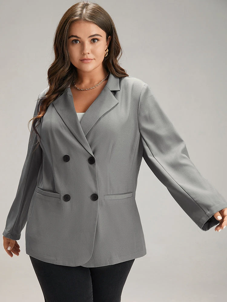 Suit Collar Solid Double Breasted Blazer 7 Suit Collar Solid Double Breasted Blazer - Image 5