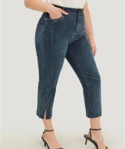 Very Stretchy High Rise Dark Wash Split Jeans -Clothing Shop 858297442 nk
