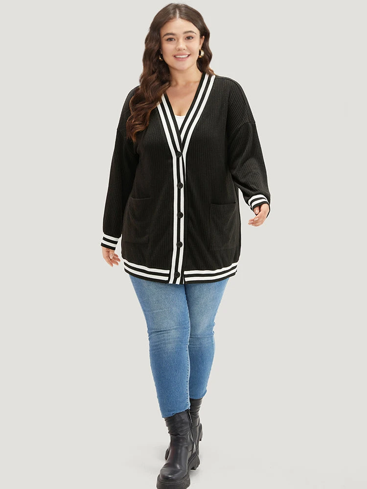 Halloween Patchwork Striped Pocket Button Up Rib Knit Coat 7 Halloween Patchwork Striped Pocket Button Up Rib Knit Coat - Image 5