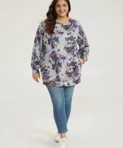 Floral Print Pocket Sweatshirt -Clothing Shop 858412565 nl