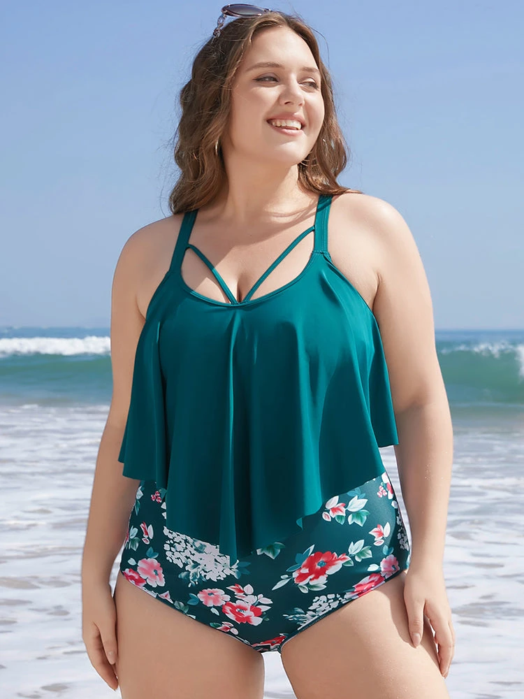 Floral Patchwork Asymmetrical Ruffles Sculpt Waist One Piece Swimsuit 3 Floral Patchwork Asymmetrical Ruffles Sculpt Waist One Piece Swimsuit