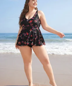 Floral Printed Ruffle Tiered A Line Tankini Top -Clothing Shop 858894855 sl