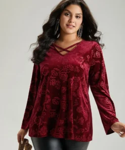 Solid Velvet Floral Crisscross T-shirt -Clothing Shop 858993111 al