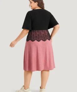 Supersoft Essentials Colorblock Contrast Guipure Lace Flutter Sleeve Dress -Clothing Shop 859181018 xw