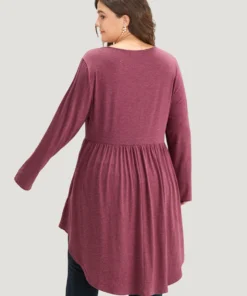 Solid Ruffle Layered Gathered High Low Hem T-shirt -Clothing Shop 859597988 xt