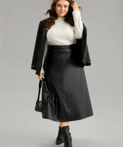 PU Leather Pocket Elastic Waist Cropped Skirt -Clothing Shop 860234417 gx