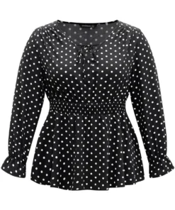 Polka Dot Lace Up Shirred Flutters Blouse -Clothing Shop 860561379 fj 7dbfdab4 5c0b 4f48 937a 13afe47278f3