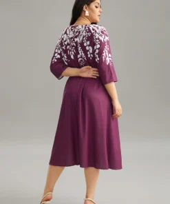 Silhouette Floral Print Elastic Waist Dress -Clothing Shop 860791836 xo