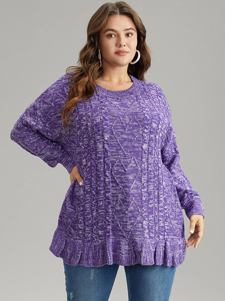 Heather Flutter Hem Cable Knit Pullover 3 Heather Flutter Hem Cable Knit Pullover