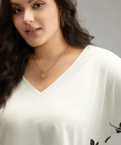 Boho Print V Neck Cut Out Blouse -Clothing Shop 861061649 zc