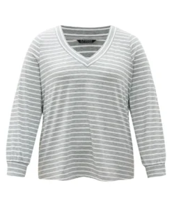 Striped Print V Neck Sleep Top 17 Striped Print V Neck Sleep Top -Clothing Shop 861110145 to