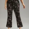 Floral Texture Velvet Flare Leg Pants -Clothing Shop 861224758 pq