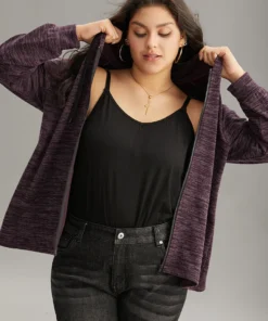 Solid Heather Pocket Hooded Zipper Sweatshirt -Clothing Shop 861409516 vd