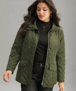 Argyle Plaid Flap Pocket Zipper Fly Coat