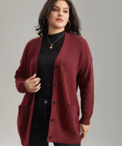 Plisse Plain Button Fly Patched Pocket Cardigan