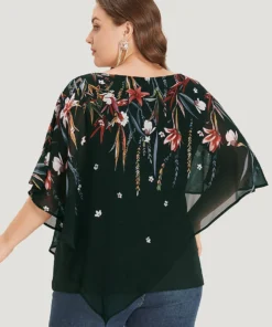 Floral Print Crochet Mesh Asymmetrical Batwing Sleeve Blouse 40 Floral Print Crochet Mesh Asymmetrical Batwing Sleeve Blouse -Clothing Shop 861628124 rb