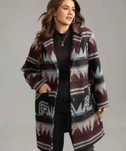 Geometric Button Up Lapel Collar Coat