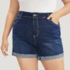 Moderately Stretchy High Rise Dark Wash Roll Hem Denim Shorts -Clothing Shop 862350096 ws e8bf6ddf f59c 47b7 aede accd1e63a736