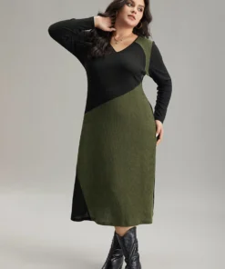 Two Tone Patchwork V Neck Dress -Clothing Shop 862979666 ln 380fec1b 47c7 44de a897 ee354da554fc