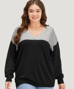 Supersoft Essentials Colorblock Two Tone Patchwork V Neck Pullover -Clothing Shop 863049561 ti e6c2a51a bfa4 4d9a 8557 49173ec22757