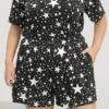 Star Printed Pocket Elastic Waist Sleep Shorts